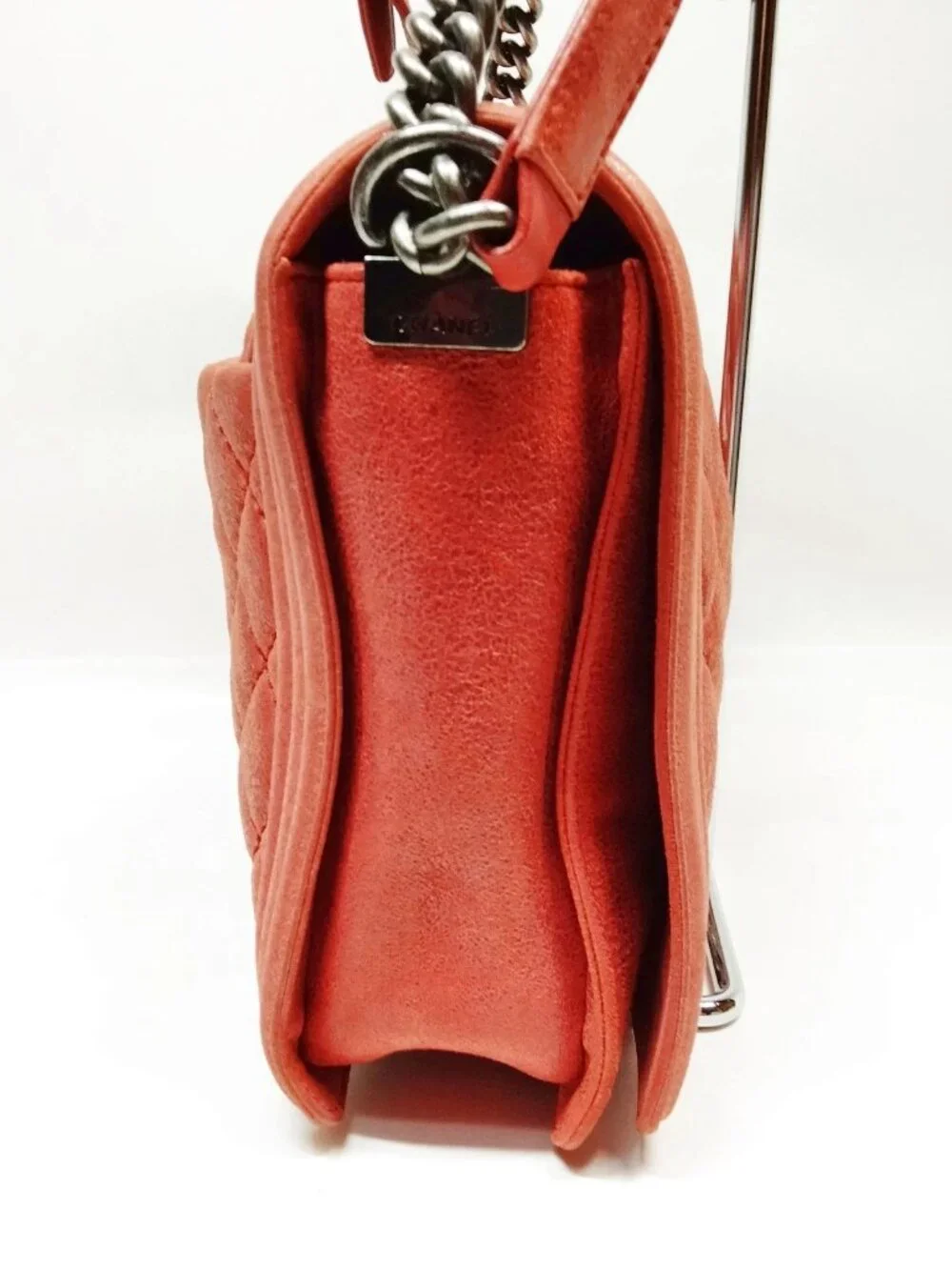 Authentic Chanel Boy Bag Coral Quilted Leather Shoulder Luxury Designer Bag - Picture 5 of 15